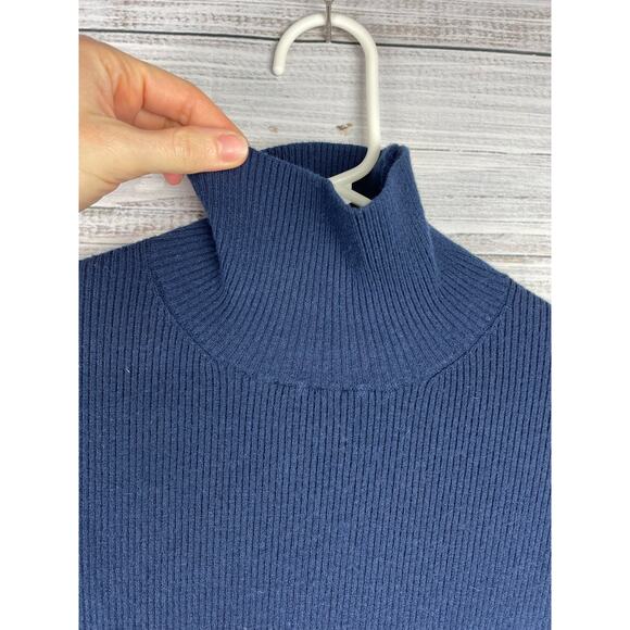 Tory Burch Sport Navy Blue Ribbed Knit Merino Wool Sweater Medium Professional - Picture 4 of 8